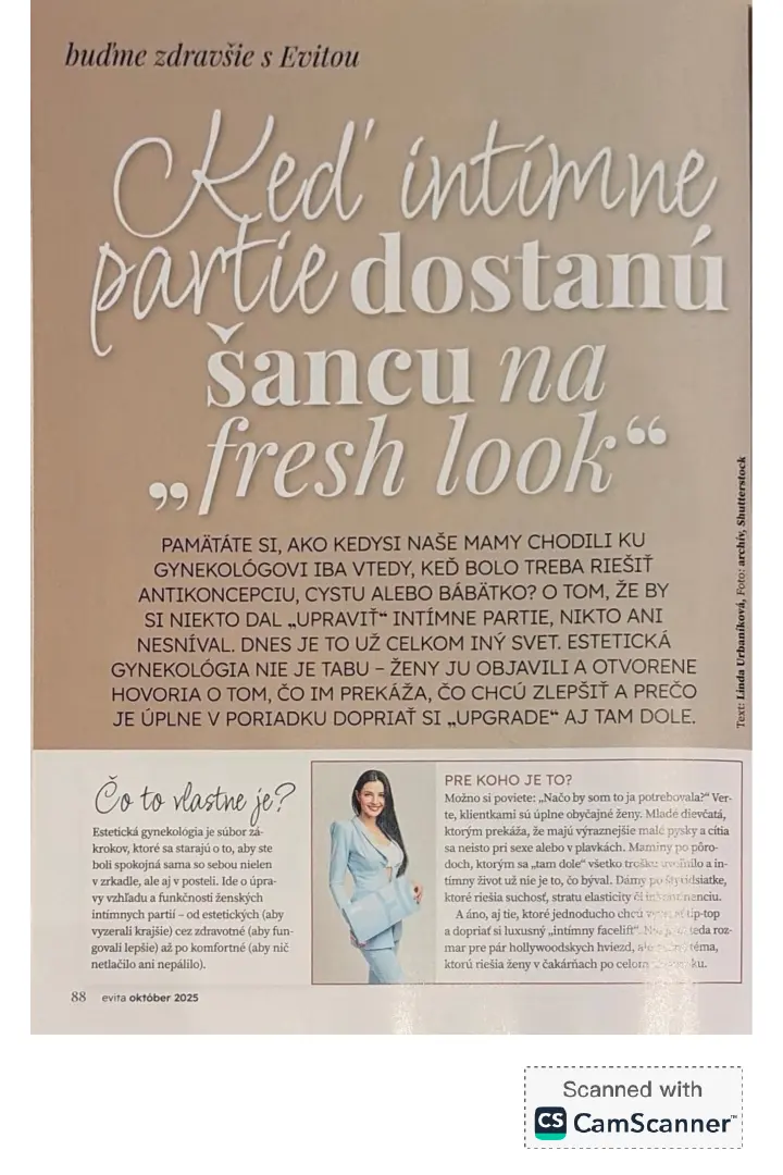 Náhľad článku o estetickej gynekológii v magazíne Evita